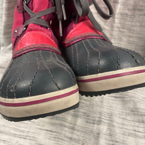 Sorel Girl's Pink Suede Fur Trim Lace Up Snow Boots Size 3 - Picture 4 of 8